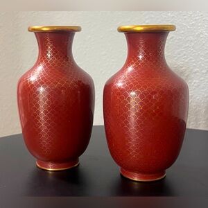 Antique Jingfa Cloisonne Fish Scale Vintage Mid-20th Century Vases Set Of 2